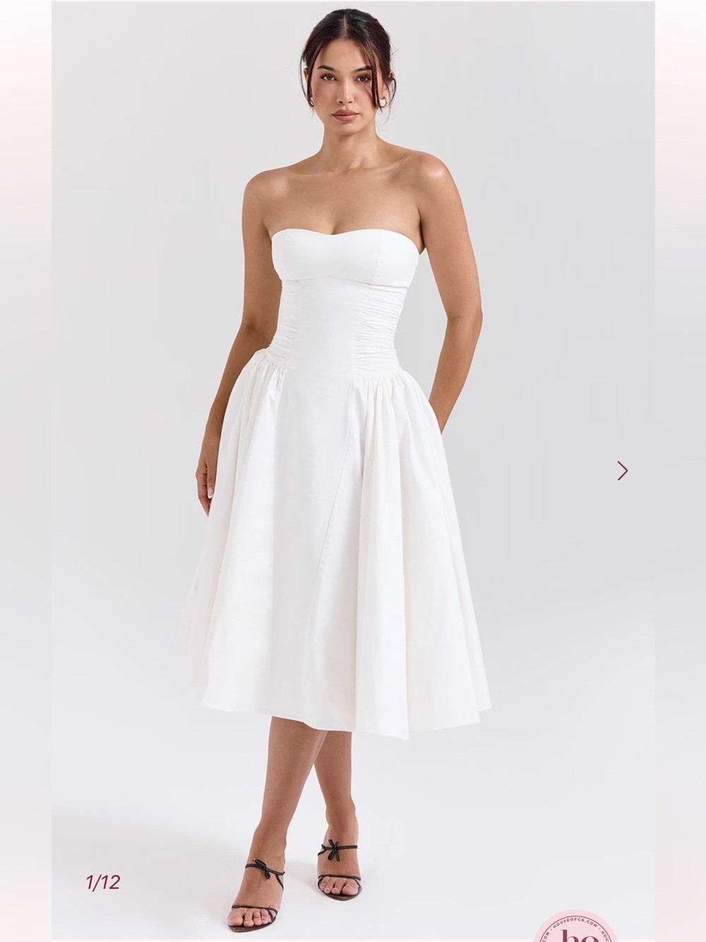 HOUSE OF CB Georgiana White Cotton Strapless Midi Sundress NWOT